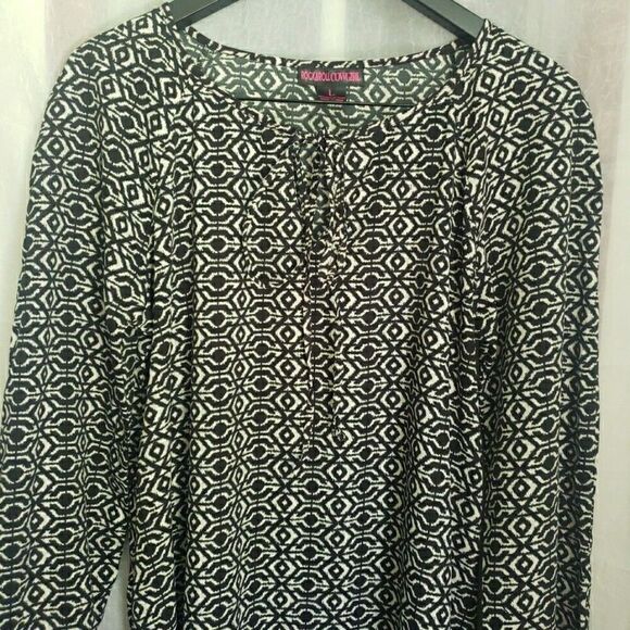 Rock & Roll Cowgirl Black White Geometric Long Sleeves Dress Southwestern Size L - Picture 6 of 10